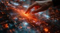 Hand Interacting with Futuristic Digital Network Interface in Dark Setting Royalty Free Stock Photo