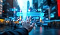 Hand Interacting With Futuristic Digital Search Interface
