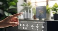 Hand interacting with futuristic holographic display showing supply chain optimization graph Royalty Free Stock Photo