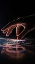 Hand Interacting with Futuristic Holographic Interface Royalty Free Stock Photo