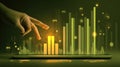 Hand interacting with digital financial bars display on tablet, data analytics concept. Royalty Free Stock Photo