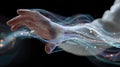 Hand interacting with glowing digital data streams, representing futuristic technology Royalty Free Stock Photo