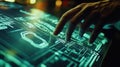 Engineer interacting with futuristic glowing touchscreen interface Royalty Free Stock Photo