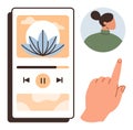 Hand interacting with meditation app interface featuring lotus flower and user profile icon Royalty Free Stock Photo