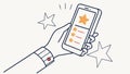 Hand Interacting with Phone: Star Rating Interface, vector design Generative AI Royalty Free Stock Photo