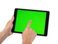 Hand interacting with tablet screen isolated on white background Royalty Free Stock Photo