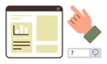 Hand Pointing at Web Browser Window with Search Bar and Data Chart Elements Royalty Free Stock Photo
