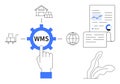 Warehouse Management System WMS with Gear Icon and Logistics Workflow Elements Royalty Free Stock Photo