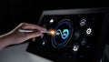 Hand Interaction with Digital Screen Displaying DevOps Symbols, Cloud Computing, and Technology Icons for Software Royalty Free Stock Photo