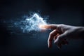 Cloud, Computing Hand Touching Digital Cloud Symbolizing Data Connectivity and Innovation in Royalty Free Stock Photo