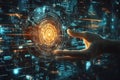 Hand Interacts with Digital Interface, Exploring Data Visualization and Futuristic Technology