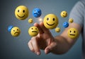 Understanding customer feedback and sentiment analysis with emoji reactions and hand gesture control Royalty Free Stock Photo