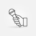 Hand with Interview Microphone outline vector icon Royalty Free Stock Photo