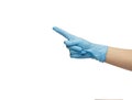 hand an invisible man in blue glove made of nitrile shows gesture of the palm Royalty Free Stock Photo