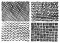 Hand-made graphics, four textures, zigzag, nets, braided brush and ink. Vector black and white image. It can be useful for designi Royalty Free Stock Photo