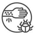 Hand with irritate skin and beetle line icon, Allergy symptoms concept, Allergy to beetles sign on white background