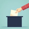 a hand in a jacket lowers a ballot paper into the electoral basket