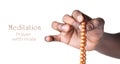 Hand with japa mala beads Royalty Free Stock Photo