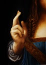 Hand of Jesus Christ in symbolic gesture. Detail from my own reproduction of Leonardo DaVinci painting Saviour of the