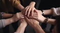 Hand join together for work togetherness, Hand stack for business and service, Team volunteering or teamwork. Generative AI