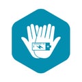 Hand keep battery icon, simple style Royalty Free Stock Photo