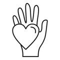 Hand keep heart icon, outline style