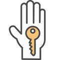 Hand with key from house vector icon Royalty Free Stock Photo