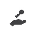 Hand with key vector icon Royalty Free Stock Photo