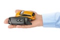 Hand with keys and car Royalty Free Stock Photo