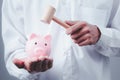 Hand of kid holding coin put in piggy bank with money stack growing growth saving money, Concept invesment for financial freedom Royalty Free Stock Photo