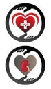 Hand with kidney and life in heart icon logo
