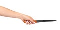 Hand with kitchen knife, home utensil, wooden handle Royalty Free Stock Photo