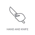 Hand and Knife linear icon. Modern outline Hand and Knife logo c Royalty Free Stock Photo