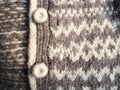 Hand knit neutral accessories. Traditional knitting and knitted buttons. Gray and white sheep wool. Serbian patterns. Zlatibor,