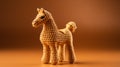 Golden Knitted Horse Toy On A Gold Background
