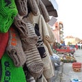 hand-knitted wool socks, on the street sale Royalty Free Stock Photo