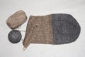 Hand knitting with circular wooden, wool hats