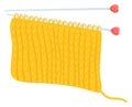 Hand knitting hobby icon. Cartoon needle with yellow wool