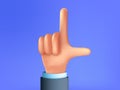 Hand in L for loser gesture. Hand sign in cartoon 3d style. Royalty Free Stock Photo