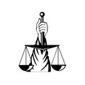 Hand of Lady of Justice Holding Weighing Scale Retro Black and White Royalty Free Stock Photo