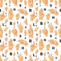 Hand language signs seamless pattern