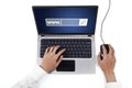 Hand with laptop and www text Royalty Free Stock Photo