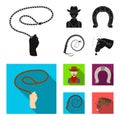 Hand lasso, cowboy, horseshoe, whip. Rodeo set collection icons in black, flat style vector symbol stock illustration