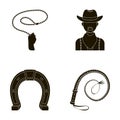 Hand lasso, cowboy, horseshoe, whip. Rodeo set collection icons in black style vector symbol stock illustration web.