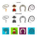 Hand lasso, cowboy, horseshoe, whip. Rodeo set collection icons in cartoon,flat,monochrome style vector symbol stock