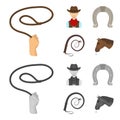 Hand lasso, cowboy, horseshoe, whip. Rodeo set collection icons in cartoon,monochrome style vector symbol stock Royalty Free Stock Photo