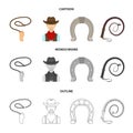 Hand lasso, cowboy, horseshoe, whip. Rodeo set collection icons in cartoon,outline,monochrome style vector symbol stock Royalty Free Stock Photo