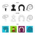 Hand lasso, cowboy, horseshoe, whip. Rodeo set collection icons in cartoon style vector symbol stock illustration web.