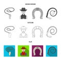 Hand lasso, cowboy, horseshoe, whip. Rodeo set collection icons in flat,outline,monochrome style vector symbol stock