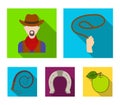 Hand lasso, cowboy, horseshoe, whip. Rodeo set collection icons in flat style vector symbol stock illustration web. Royalty Free Stock Photo